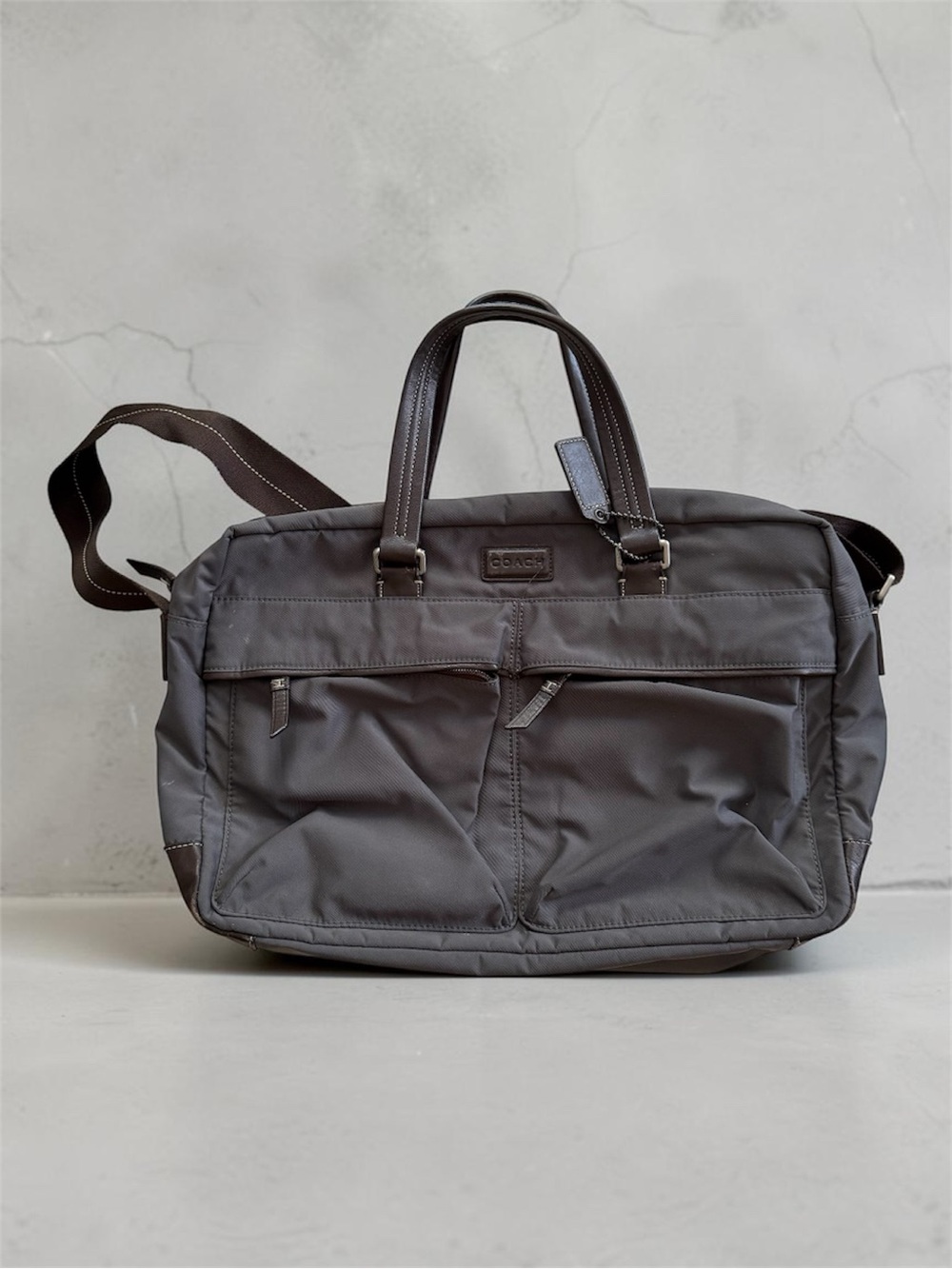 Coach Varick Nylon Leather Messenger Laptop Travel Bag Grey Brown F70681